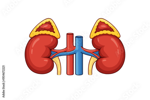 Kidneys with blood vessels shown in a simplified diagram for