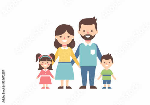 Happy Cartoon Family Standing Together Smiling.