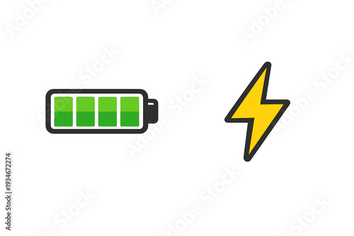 Battery icon and lightning bolt icon show power and energy in a simple