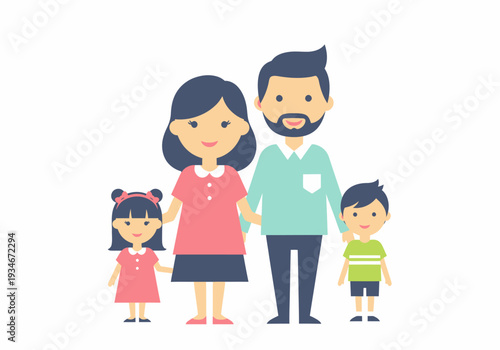 Happy Cartoon Family Standing Together Smiling.