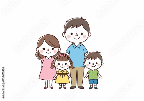 Happy Cartoon Family Standing Together Smiling.