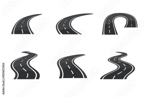 Different types of curved roads showing various angles and shapes in a