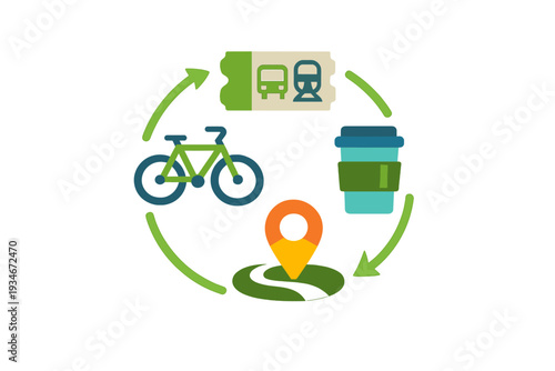 People engage in sustainable travel practices using bikes public