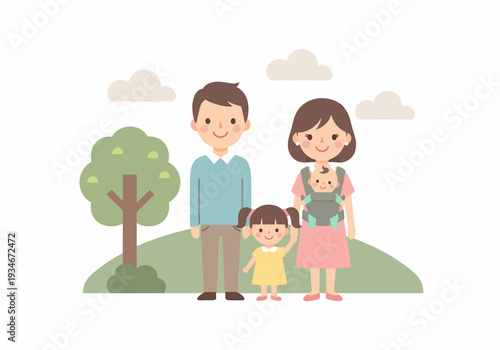 Happy Family with Children Standing Together.