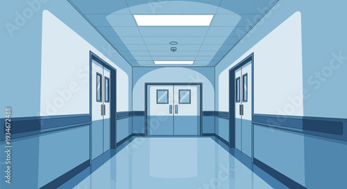 Clinical Perspective: A Detailed Vector Illustration of a Hospital Corridor Interior