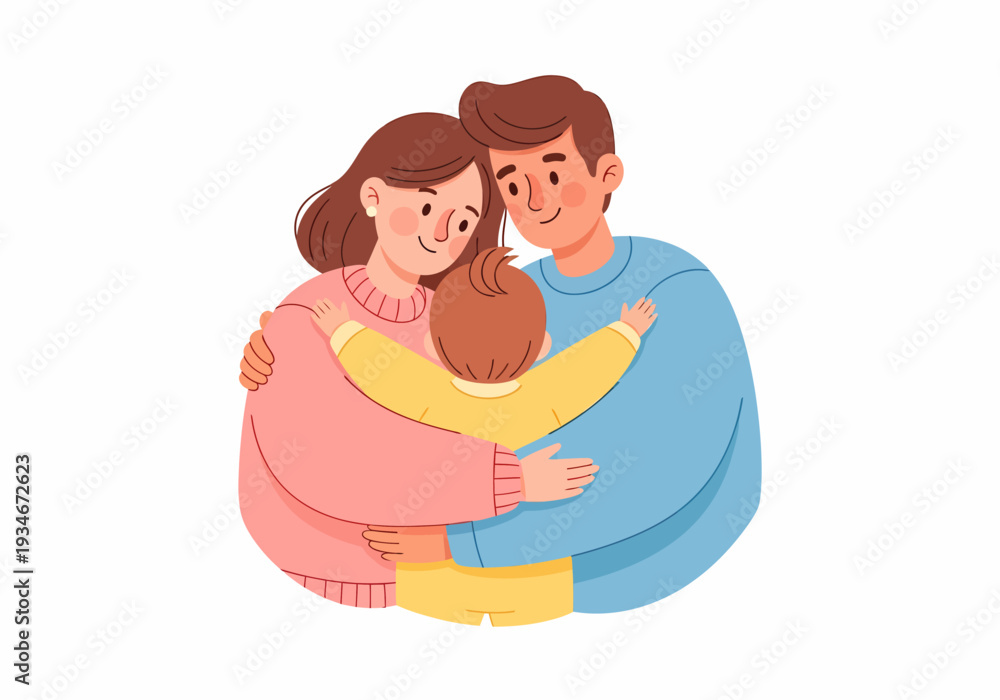 Obraz premium Illustration of Happy Family Hugging Together.