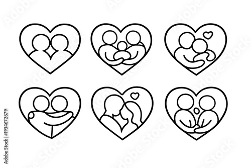 Collection of simple line drawings showing various couples and
