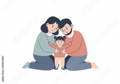 Two Women Holding a Young Child Together.