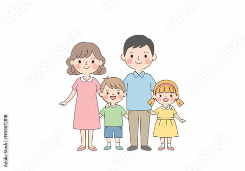 Happy Cartoon Family Standing Together Smiling.