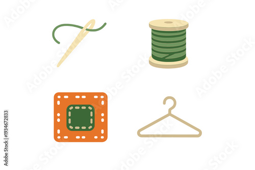 Various sewing tools and items arranged in a clear layout for crafting