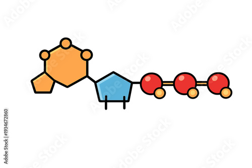 Structure of a molecule showing different atoms and bonds in a simple
