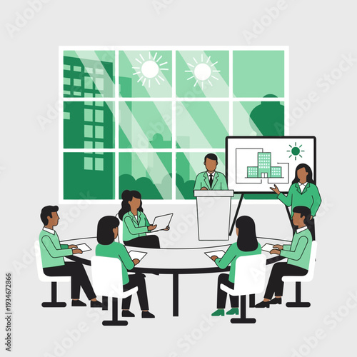 Collaborative Team Meeting Illustrating Innovation And Strategic Planning With Modern Technology