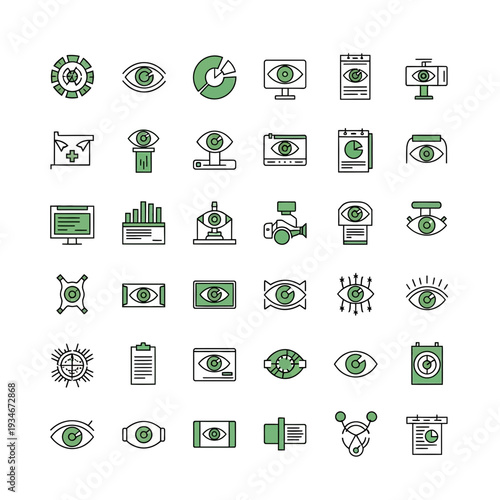 Collection Of Eye-Related Icons Depicting Data, Analysis, And Technological Visualization