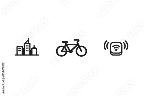 Bike sharing system in urban area with buildings and wireless signal