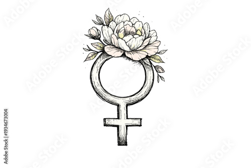 Artwork features a floral design around a female gender symbol created