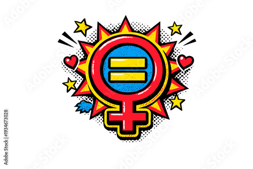 Symbol of gender equality in bright colors with striking designs and