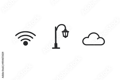 Symbols representing connectivity light and weather in a simple design