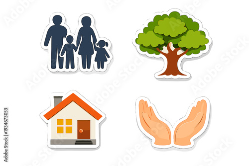 Family and nature symbols showing togetherness home and caring actions