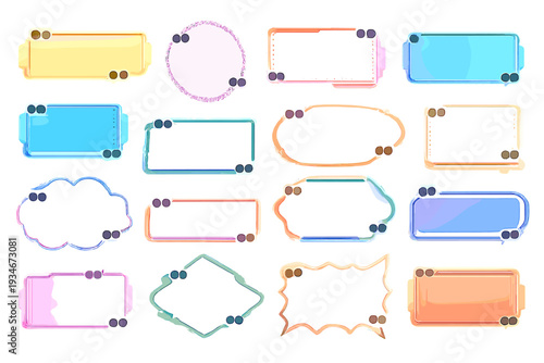 Colorful shapes and frames for creative projects in various sizes and