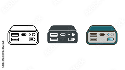 Power Bank Icons Set with Various Colors and Designs Isolated on White Background
