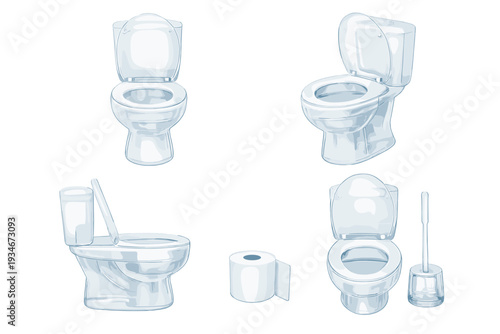 Various types of toilet designs displayed in a simple layout showing