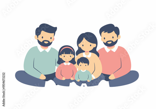 Illustration of Happy Family with Two Parents and Children.