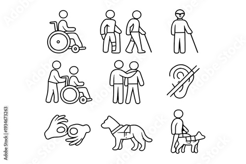 Different symbols representing various aspects of accessibility and
