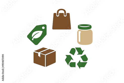 Icons representing eco-friendly practices and sustainable living for