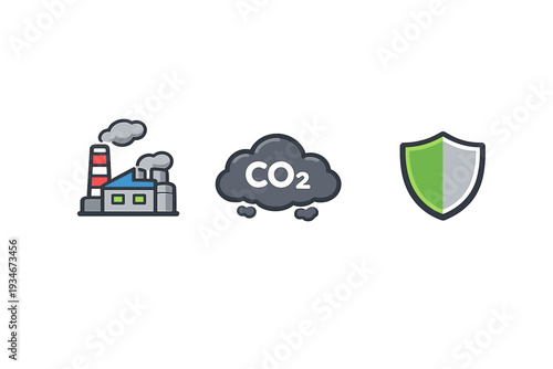 Images showing factory production carbon dioxide emission and
