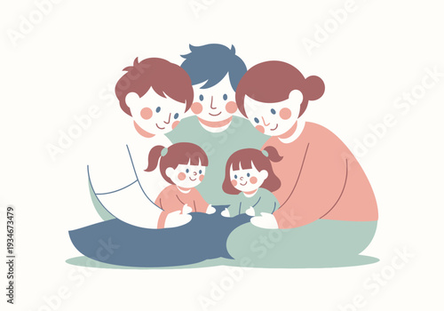 Family with Children Using Laptop Together.