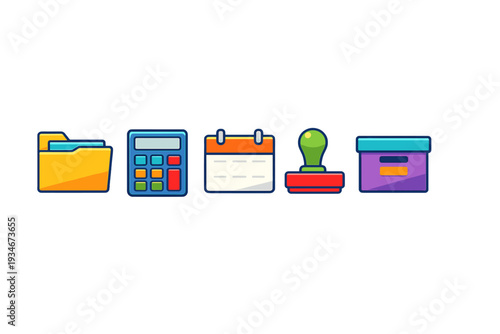 Icons representing office tools for organization calculation