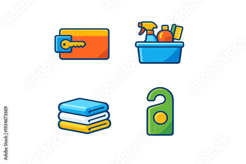 Cleaning supplies and tools arranged for household tasks in a simple