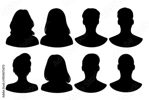 Silhouettes of eight people in simple shapes showing different