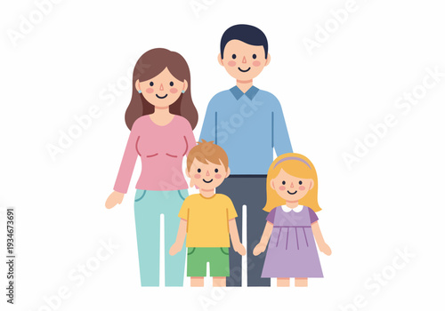 Happy Cartoon Family Standing Together Smiling.