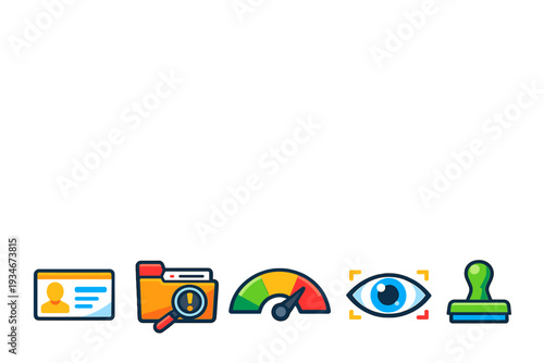 Collection of icons showing various actions related to identity