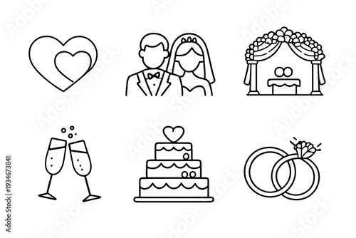 Wedding celebration with couple cake rings and decorations in simple