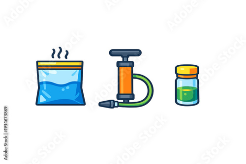Tools and materials for a simple science experiment with liquid and