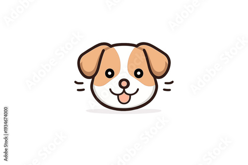 Cute dog face with a happy expression showing tongue on a white