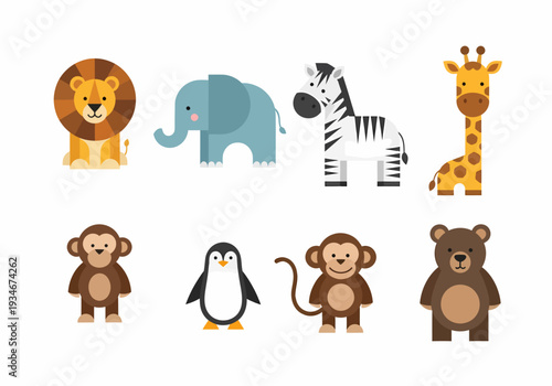 Collection of Cartoon Wild Animals and Primates.