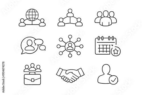 Icons representing global connection teamwork communication planning