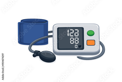 Blood pressure monitor shows readings for systolic and diastolic