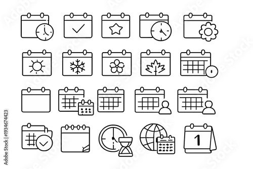 Various calendar icons showing time-related activities and seasonal