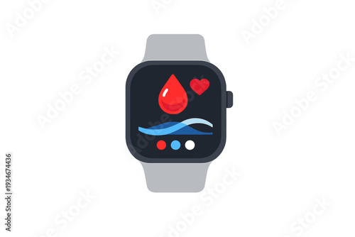 Smartwatch displaying health tracking features with heart and water