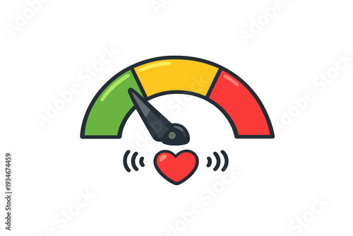Meter shows love level with green yellow and red zones and heart