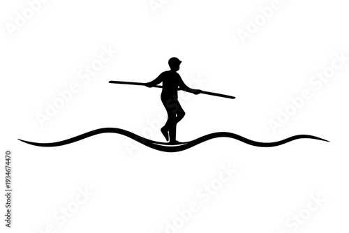 Person walks on water while balancing with a pole during daytime at a