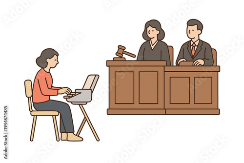 Courtroom scene with court reporter working during a trial session in