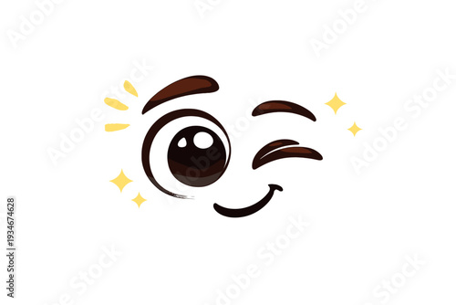 Smiling wink emoji with sparkle elements for use in texts and social