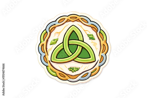 Symbol of Celtic heritage with green knots and circular design found