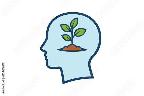 Growing ideas in a human mind represented by a plant emerging from the