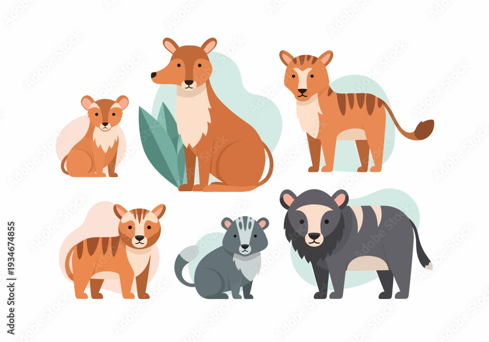 Fototapeta premium Collection of Various Cartoon Wild Animals.